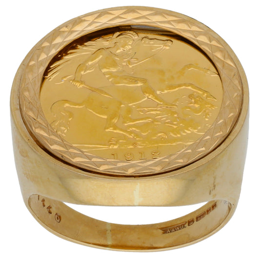 9ct Gold Half Sovereign Coin Ring Size N