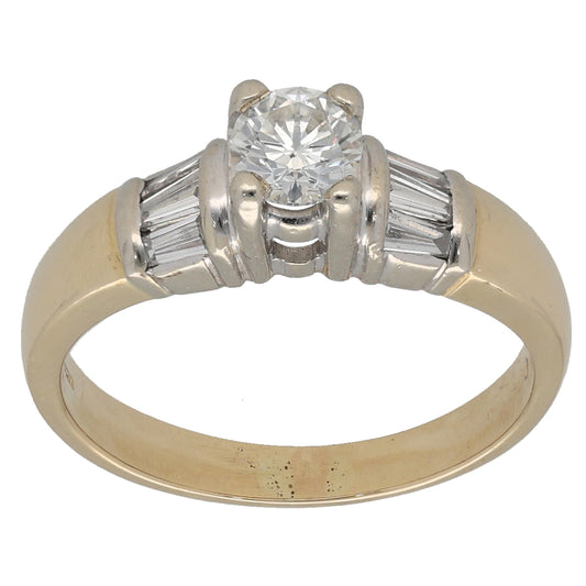 14ct Gold 0.79ct Diamond Solitaire Ring With Accent Stones Size N