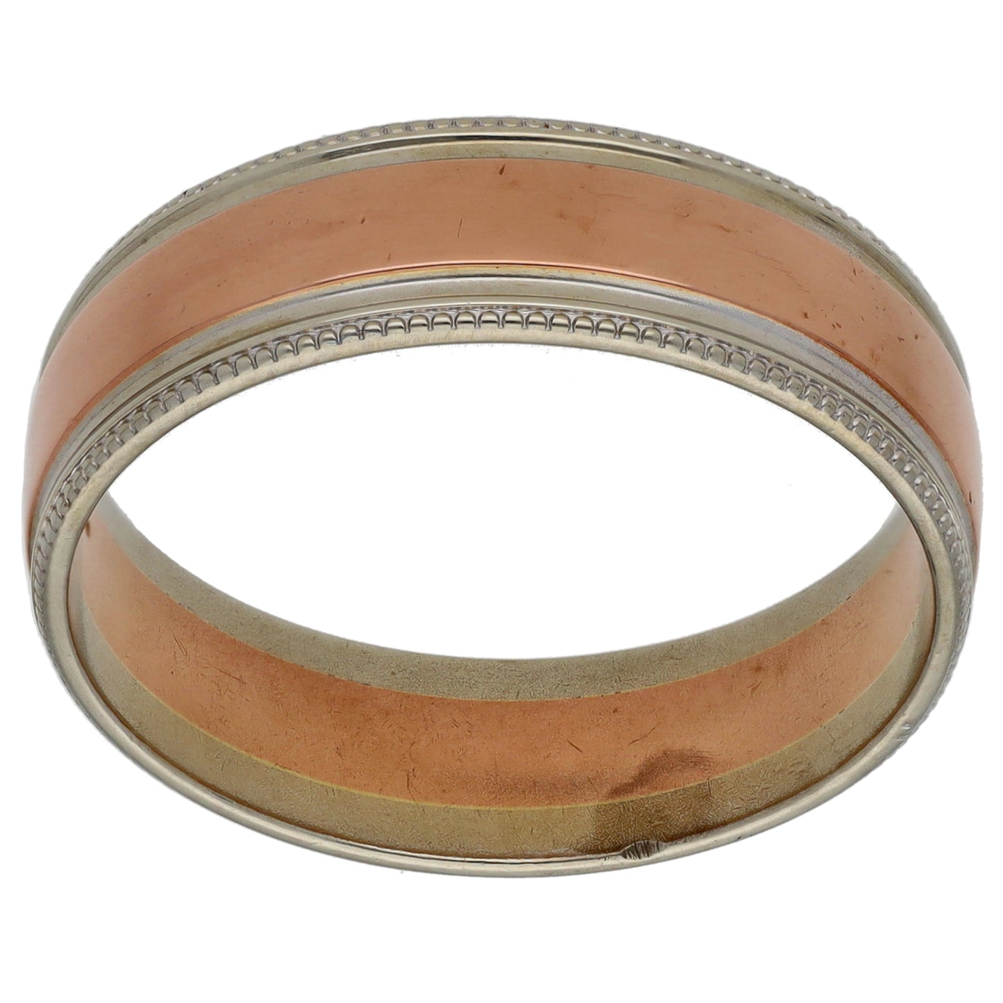 9ct Bi-Colour Gold Patterned Wedding Ring Size R