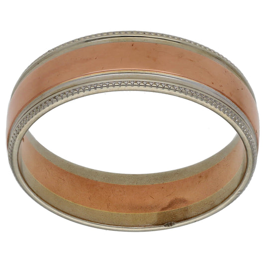 9ct Bi-Colour Gold Patterned Wedding Ring Size R