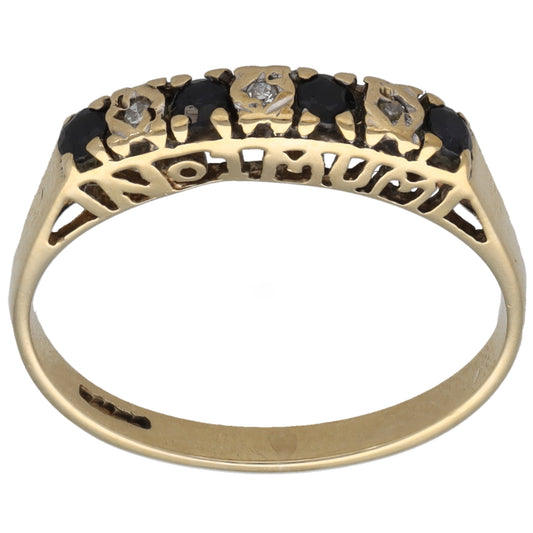 9ct Gold Sapphire & 0.015ct Diamond Half Eternity Ring Size M
