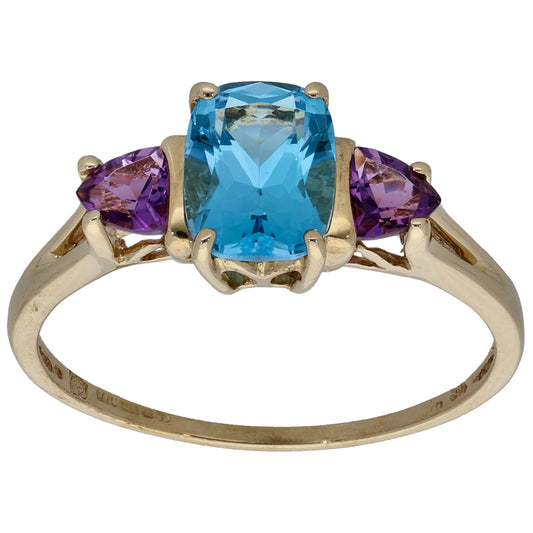 9ct Gold Topaz & Amethyst Trilogy Ring Size S
