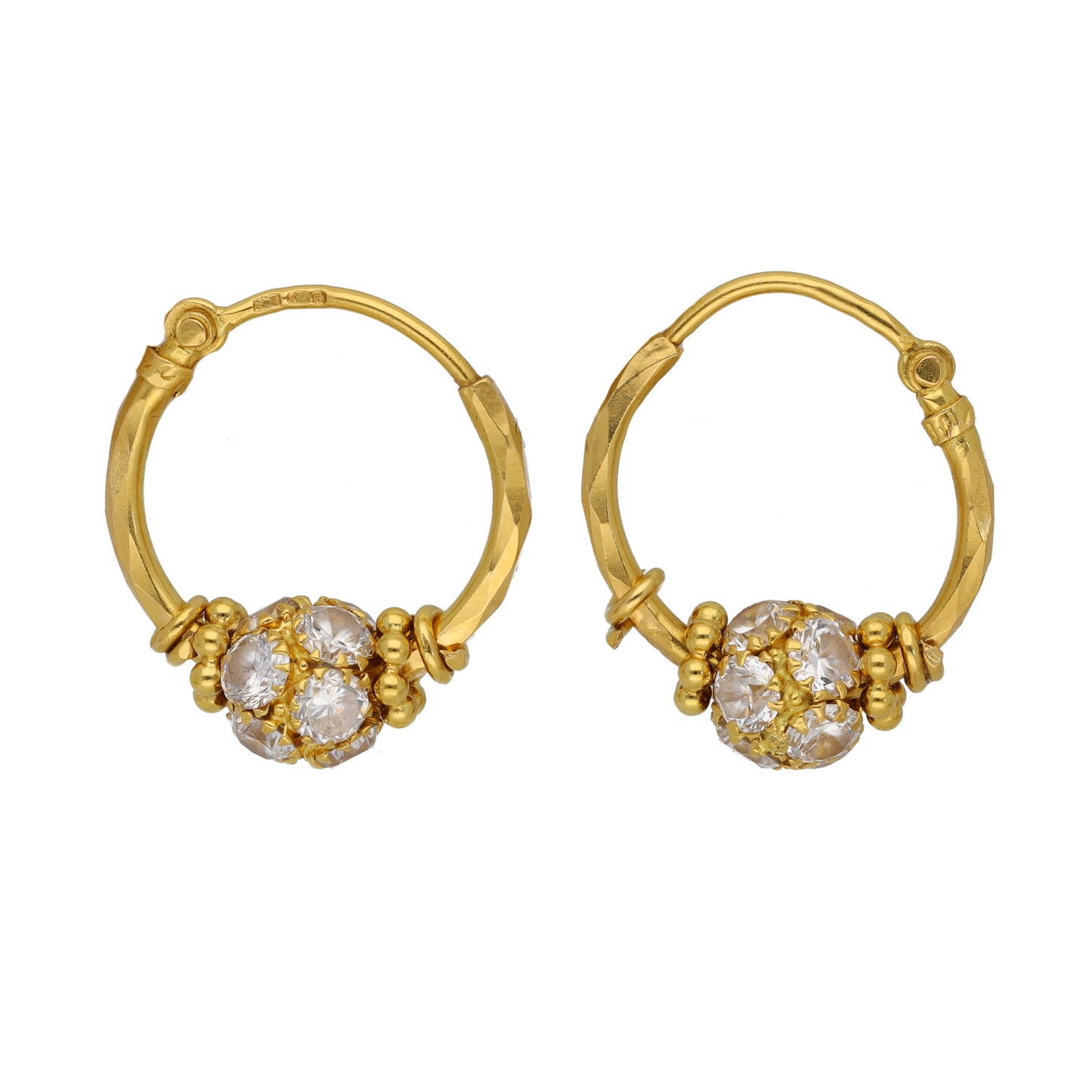 22ct Gold Cubic Zirconia Hoop Earrings