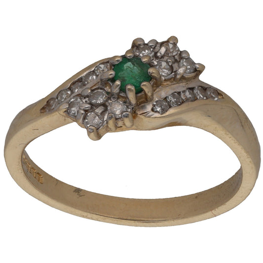 9ct Gold Emerald & 0.18ct Diamond Dress/Cocktail Ring Size M
