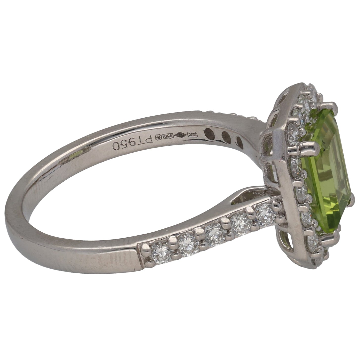 Platinum Peridot & 0.66ct Diamond Halo Ring Size N