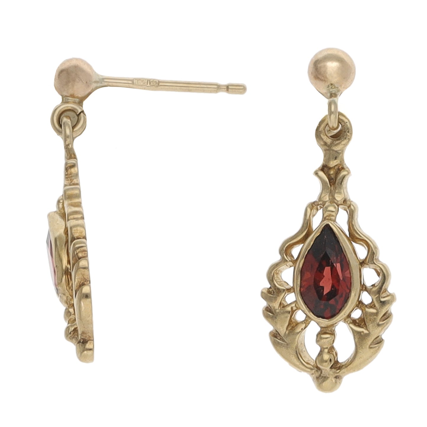 9ct Gold Garnet Drop Earrings