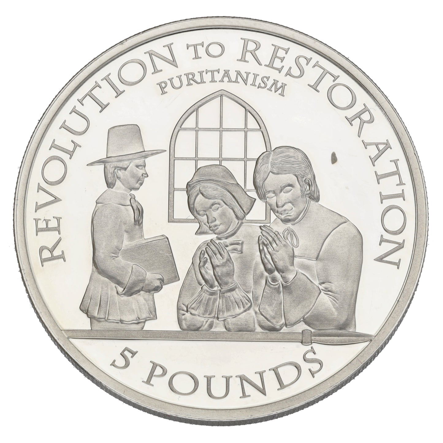 Sterling Silver Revolution To Restoration Puritanism 5 Pounds Coin 2010