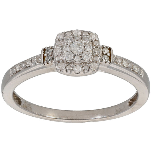 9ct White Gold 0.165ct Diamond Cluster Ring Size P
