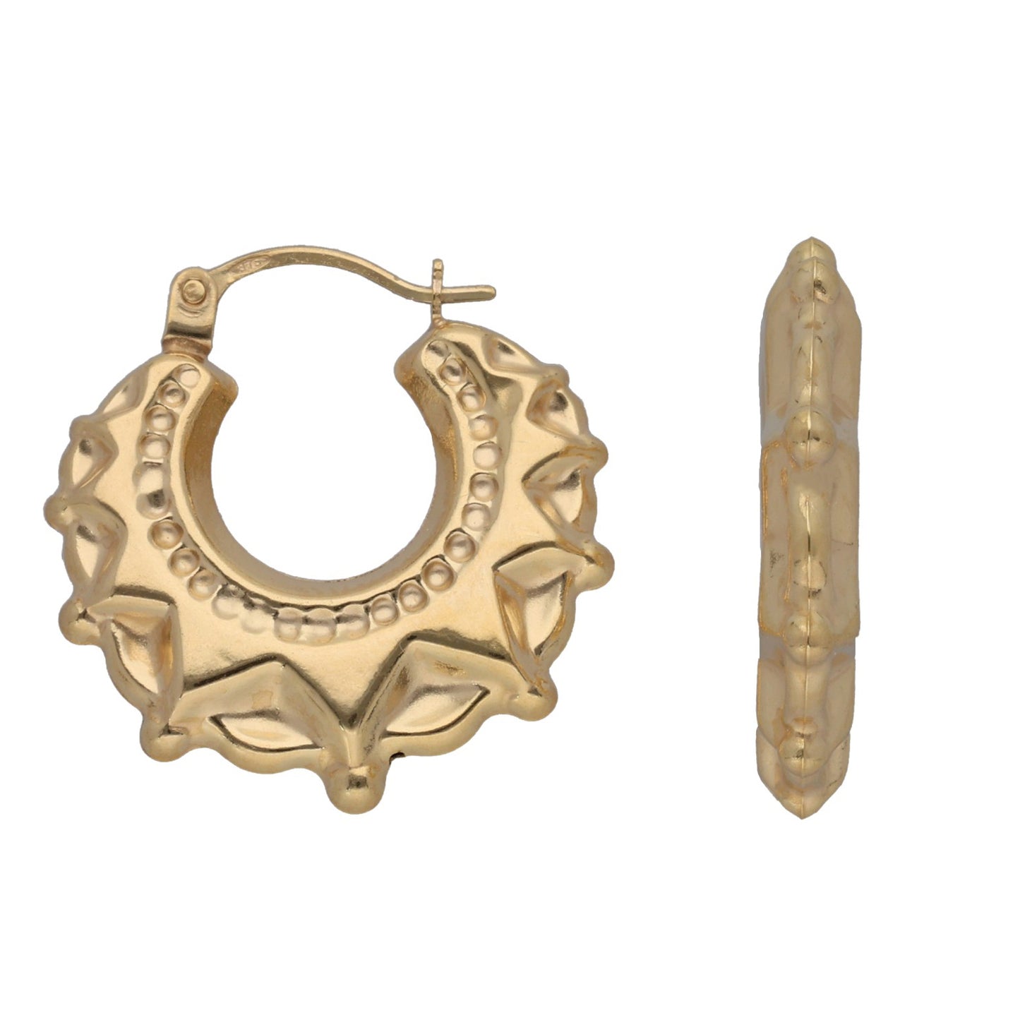 New 9ct Yellow Gold Round Spike Creole Earrings