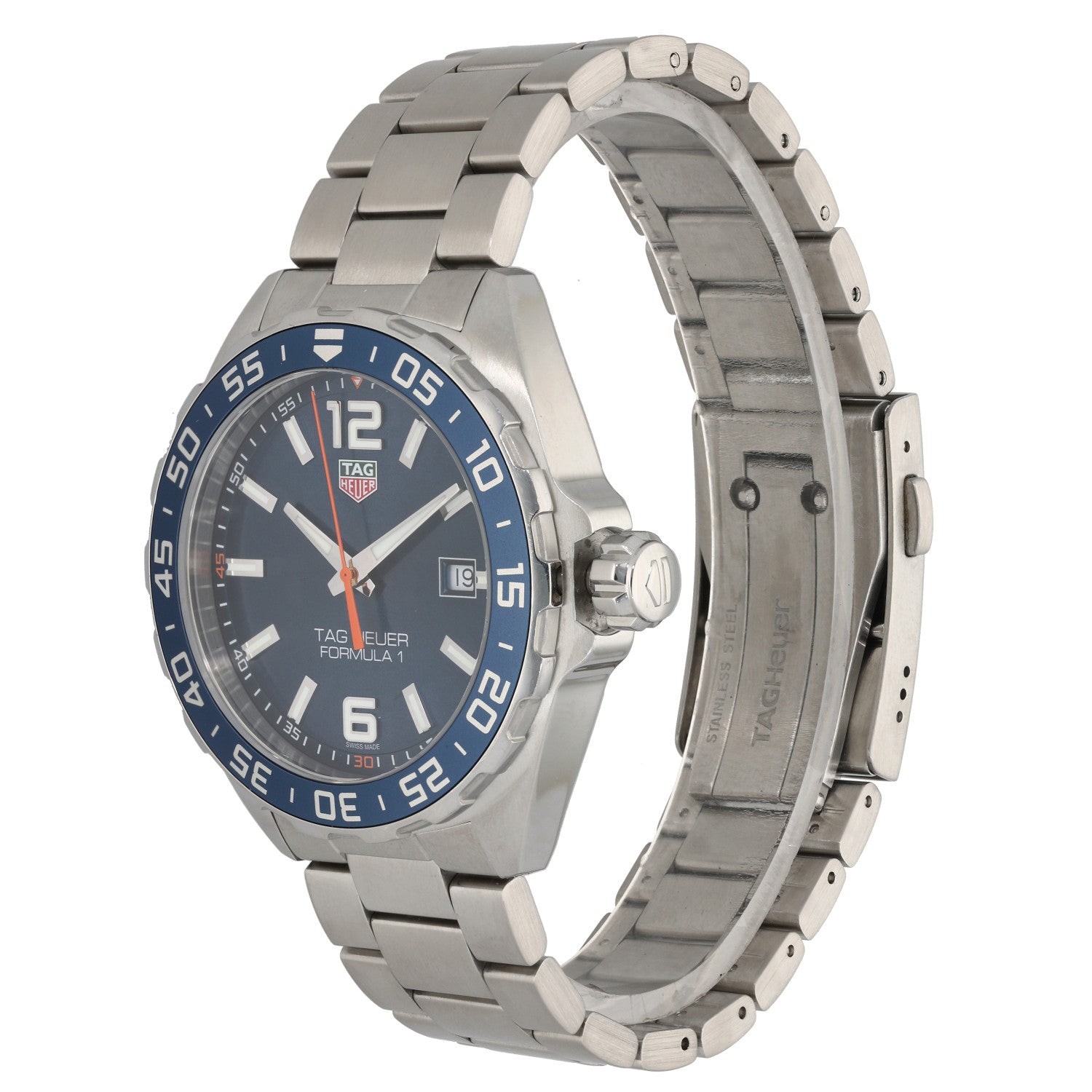Tag Heuer Formula 1 WAZ1010 stainless steel watch with black chronograph dial and subdials, link bracelet