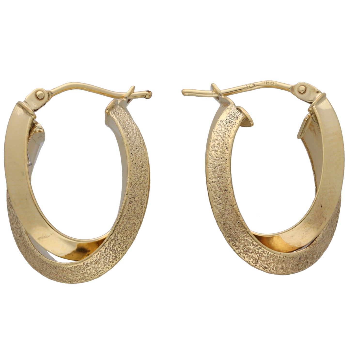 9ct gold textured hoop creole earrings with hinged clasp
