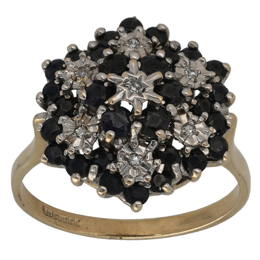 9ct Gold Sapphire & 0.035ct Diamond Dress/Cocktail Ring Size R