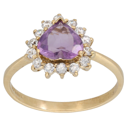 9ct Gold Amethyst & Cubic Zirconia Dress/Cocktail Ring Size R