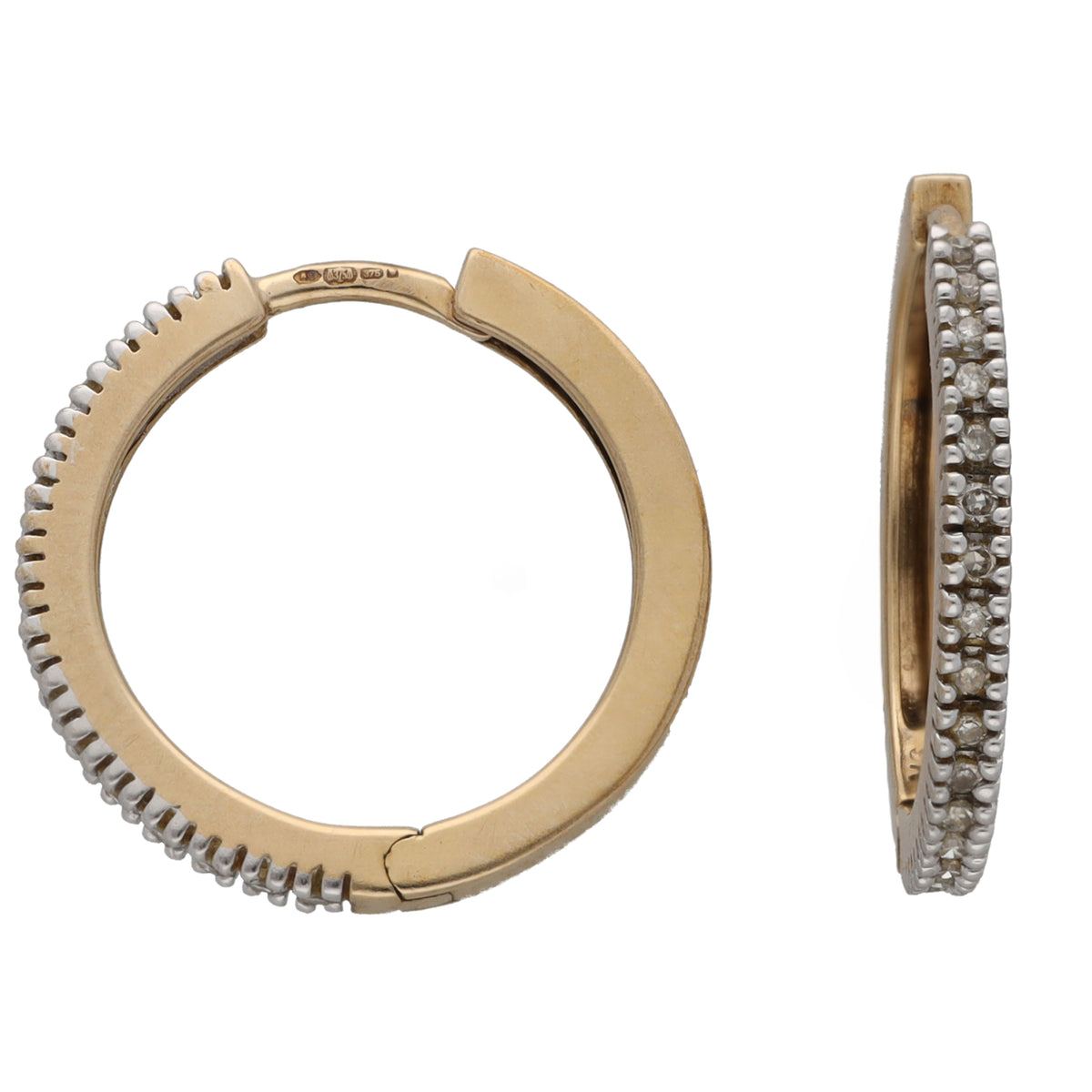 9ct gold hoop earrings with pave diamond row