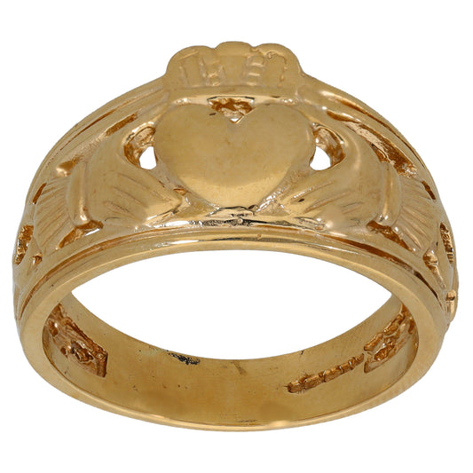 9ct gold ring with heart top and openwork band, Claddagh-style