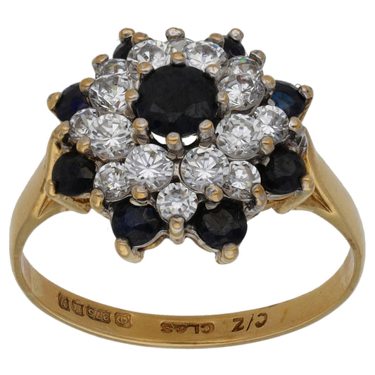 9ct Gold Sapphire & Cubic Zirconia Dress/Cocktail Ring Size L