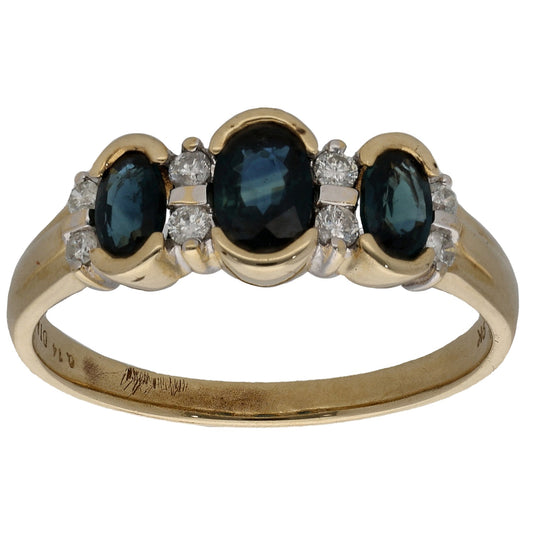 9ct Gold Sapphire & 0.14ct Diamond Dress/Cocktail Ring Size Q