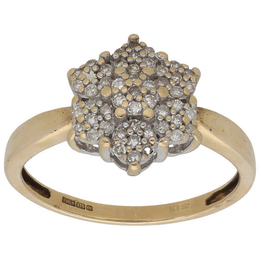 9ct Gold 0.25ct Diamond Cluster Ring Size K