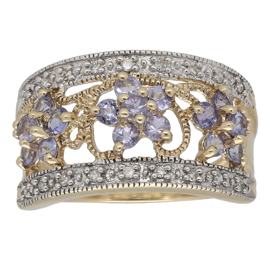 9ct Gold Tanzanite & 0.09ct Diamond Dress/Cocktail Ring Size K