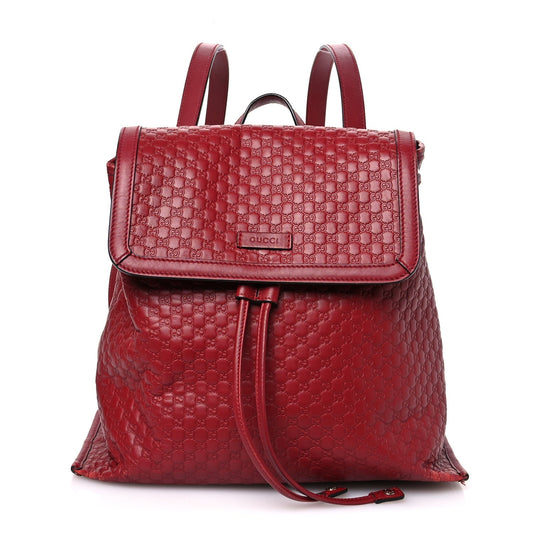 Gucci Microguccissima Drawstring Backpack Leather Bag - Red
