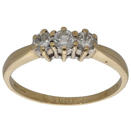 9ct Gold 0.50ct Diamond Trilogy Ring Size P
