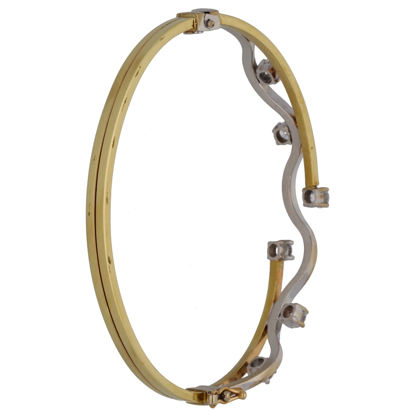 9ct Bicolour Gold Cubic Zirconia Hinged/Clasp Bangle