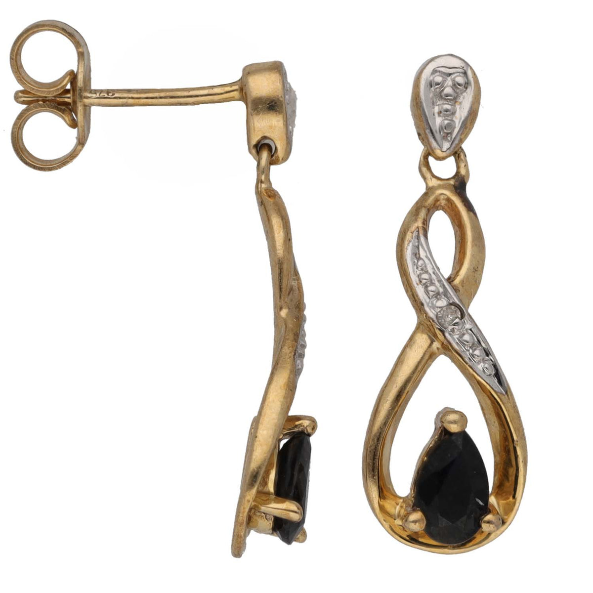 Gold drop earrings with teardrop gemstone and small diamond accents