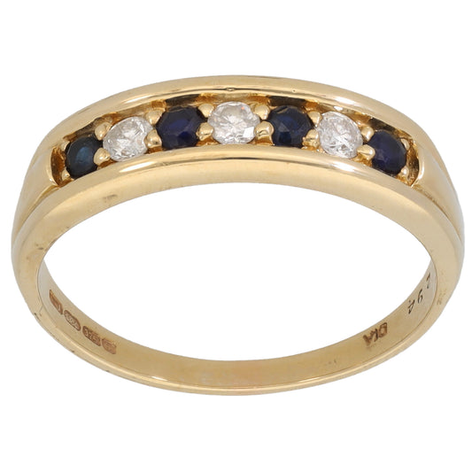 9ct Gold Sapphire & 0.15ct Diamond Half Eternity Ring Size P