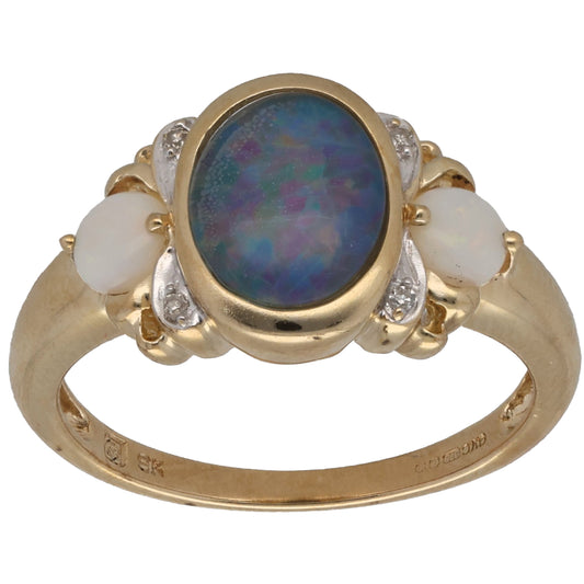 9ct Gold Opal Triplet, Opal & 0.02ct Diamond Dress/Cocktail Ring Size O