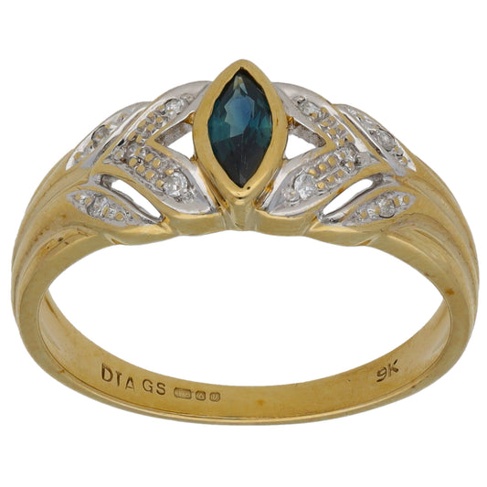 9ct Gold Sapphire & 0.05ct Diamond Dress/Cocktail Ring Size N