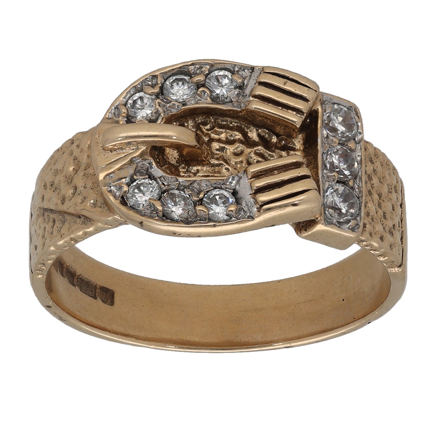 9ct Gold Cubic Zirconia Buckle Ring Size Q