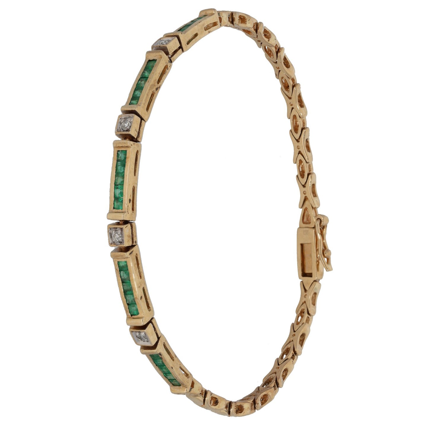 9ct Gold 0.08ct Diamond & Emerald Fancy Stone Set Bracelet