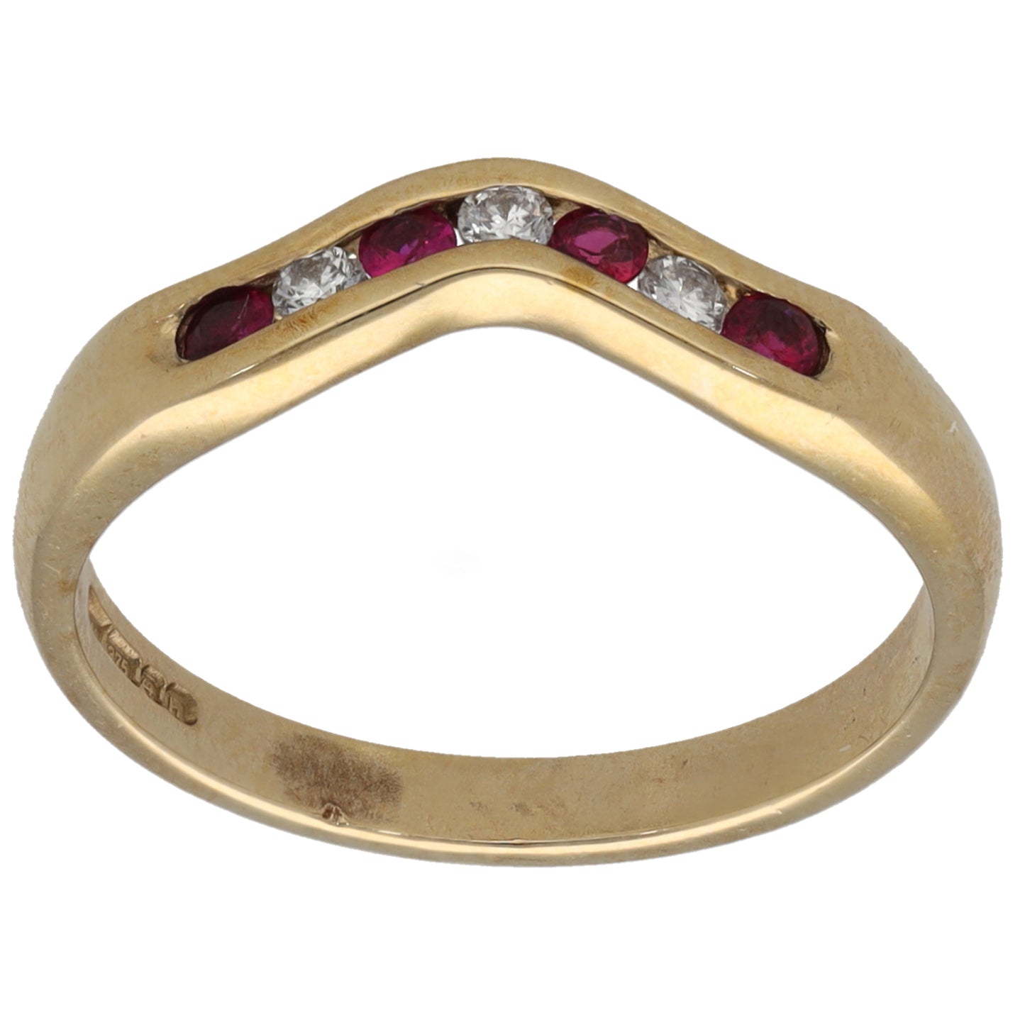 9ct Gold Ruby & 0.09ct Diamond Wishbone Ring Size N