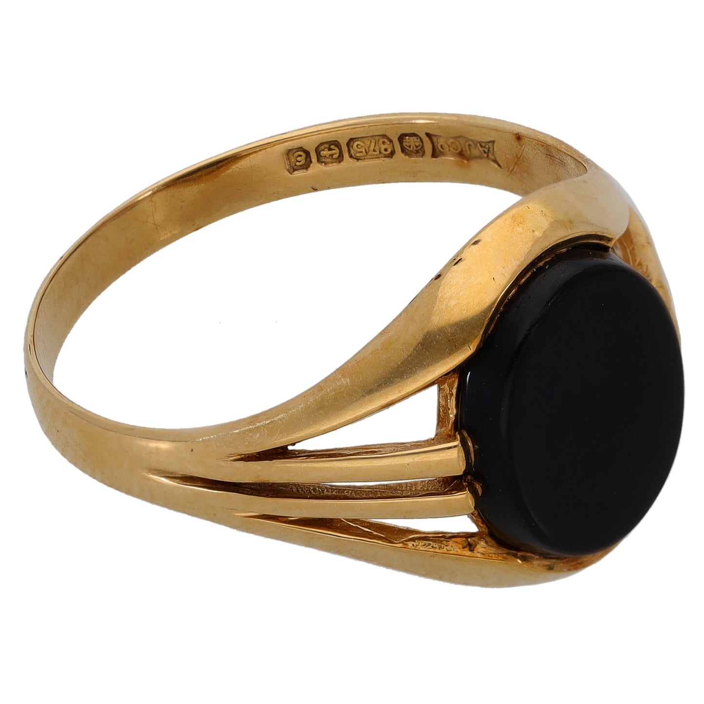 9ct Gold Onyx Patterned Signet Ring Size V