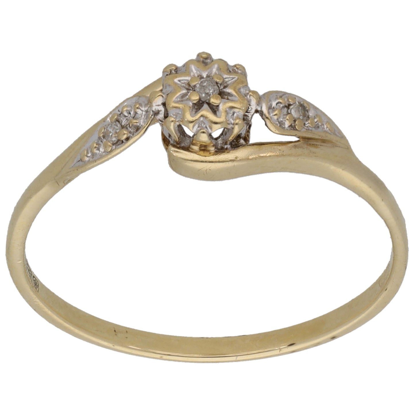 9ct Gold 0.015ct Diamond Solitaire Ring With Accent Stones Size P