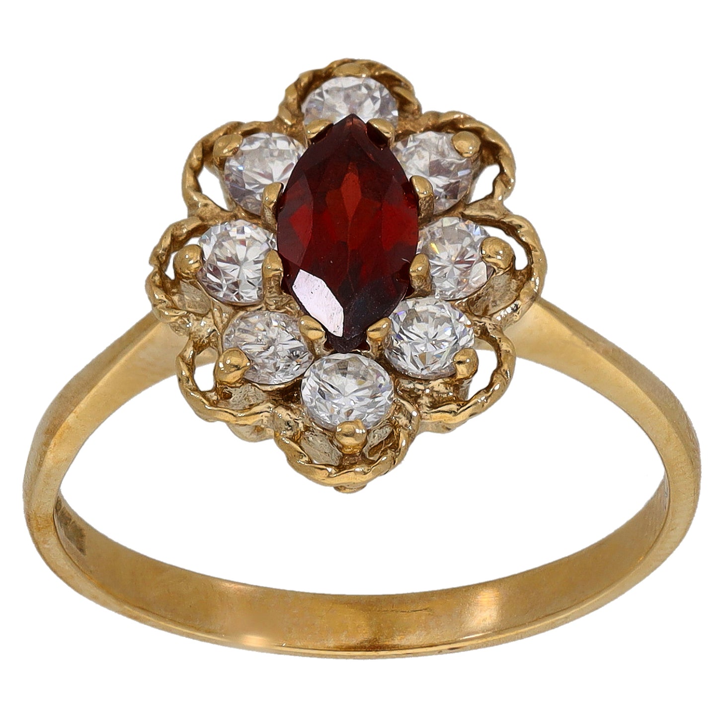 9ct Gold Garnet & Imitation Dress/Cocktail Ring Size R
