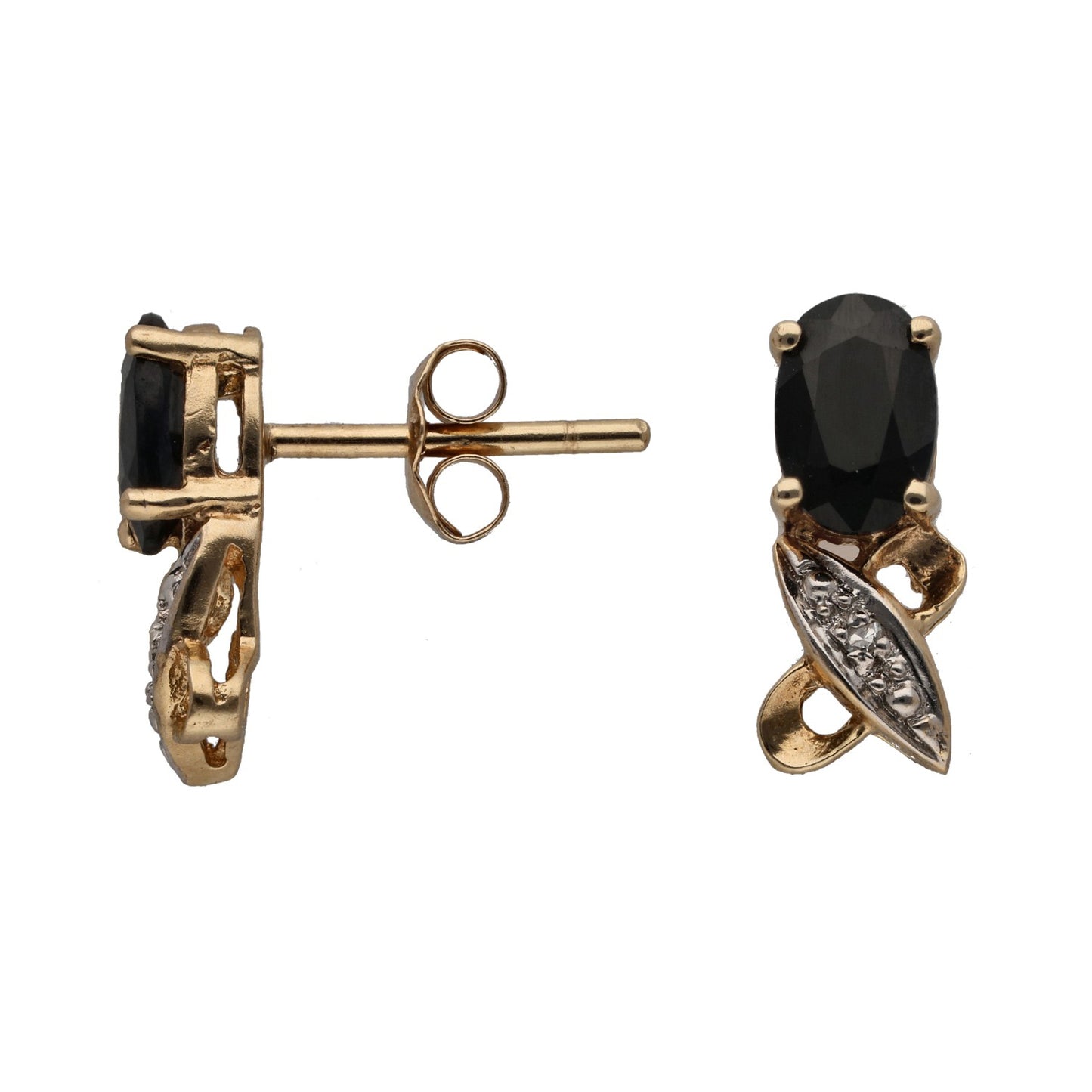 9ct Gold Sapphire & 0.01ct Diamond Stud Earrings