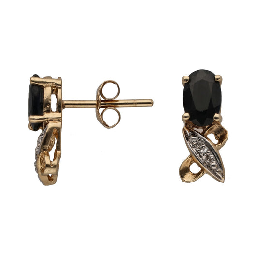 9ct Gold Sapphire & 0.01ct Diamond Stud Earrings