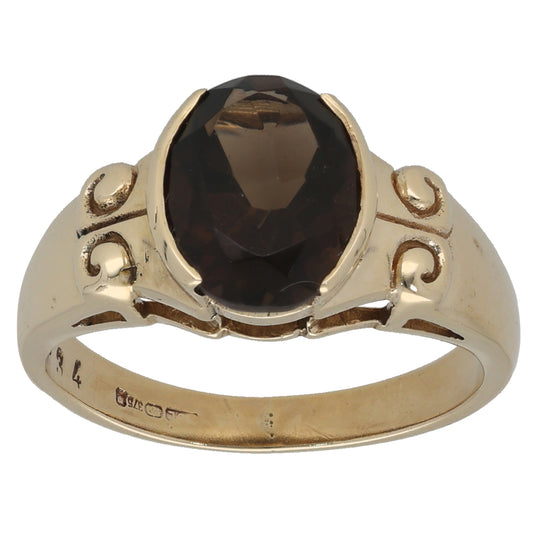 9ct Gold Smoky Quartz Single Stone Ring Size M