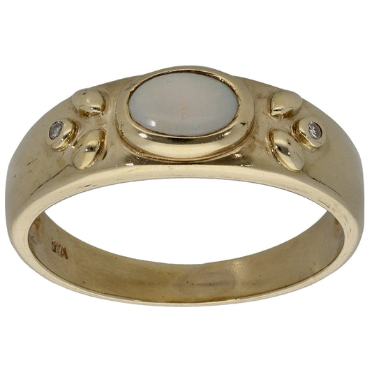 9ct Gold Opal & 0.01ct Diamond Dress/Cocktail Ring Size L