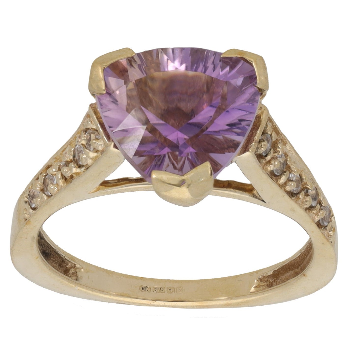 9ct Gold Amethyst & Topaz Single Stone Ring with Accent Stones Size N