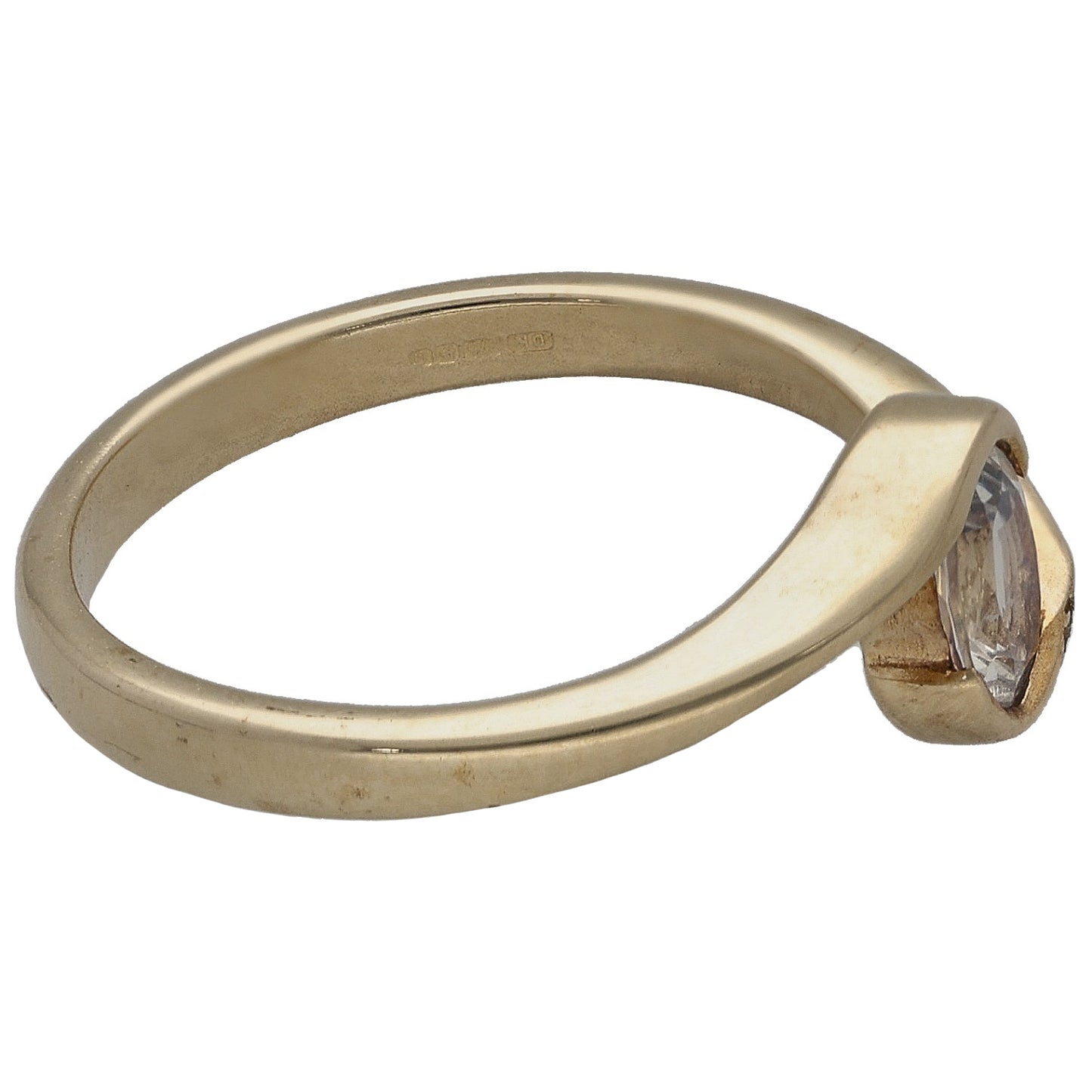 Gold-plated quartz single-stone ring, size N, oval clear stone in side bezel