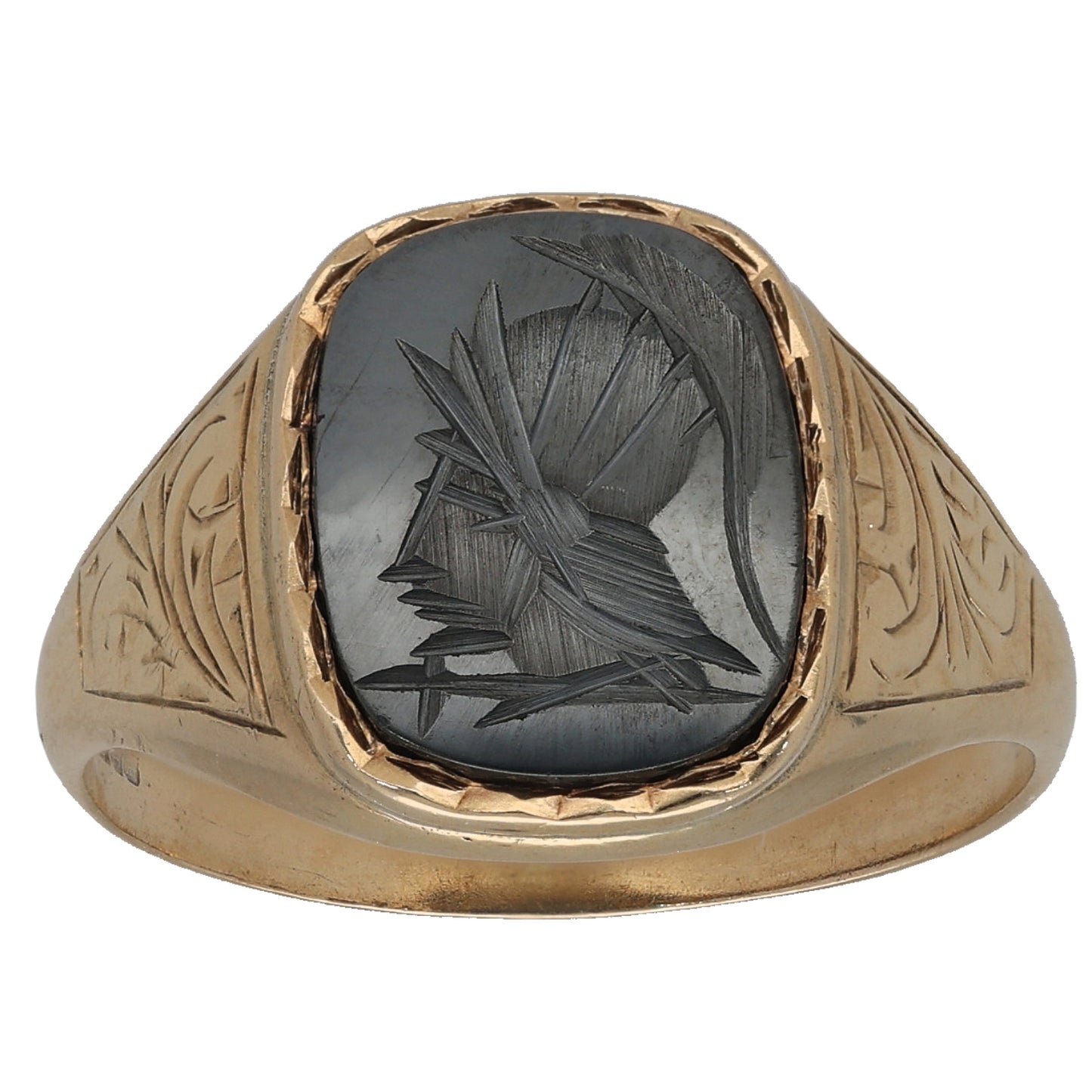 9ct Gold Hematite Emblem Single Stone Signet Ring Size S