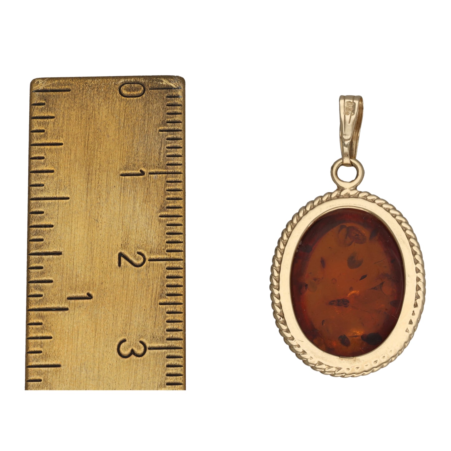 9ct Gold Amber Single Stone Pendant