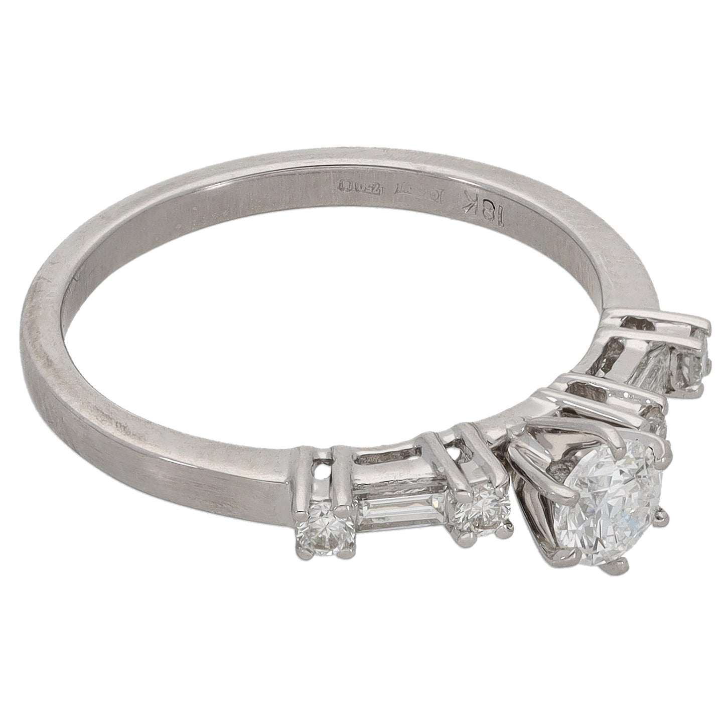 18ct White Gold 0.46ct Diamond Solitaire Ring With Accent Stones Size M