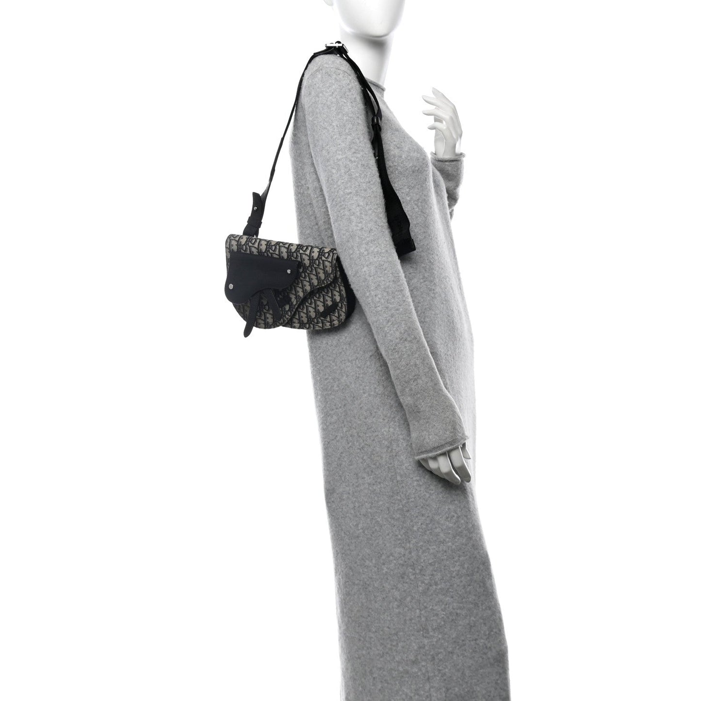 Christian Dior Saddle Messenger Oblique Canvas Bag - Beige & Black