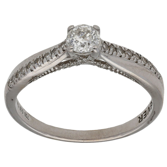 18ct White Gold 0.50ct Diamond Solitaire Ring With Accent Stones Size P