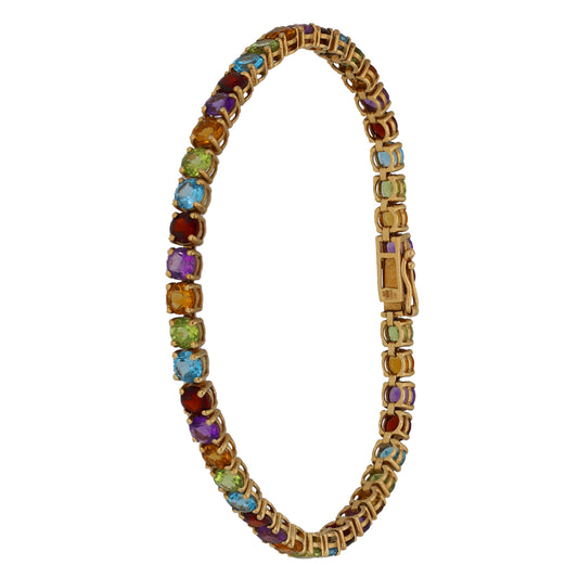 9ct Gold Garnet, Amethyst, Citrine, Peridot & Topaz Fancy Stone Set Bracelet