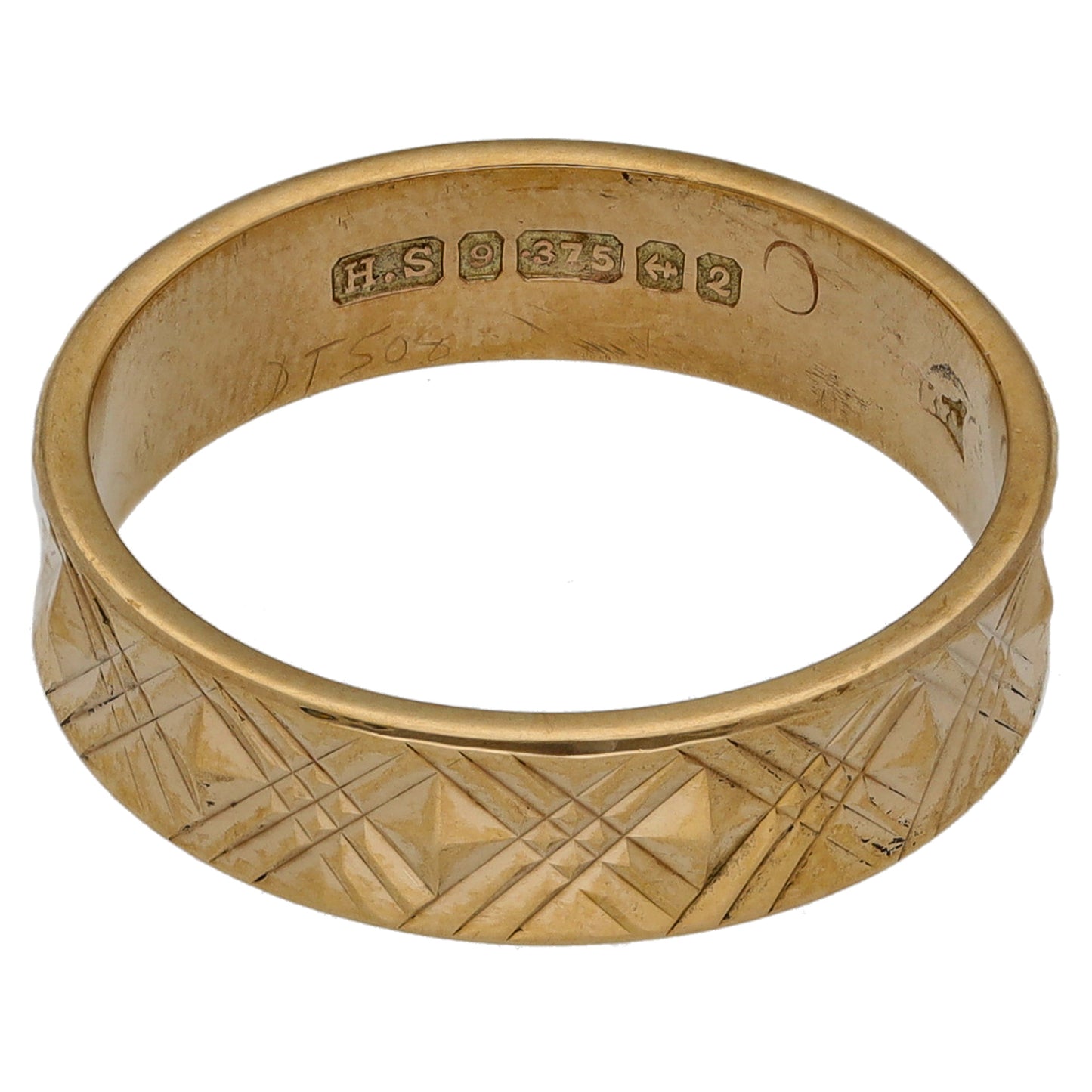 9ct Gold Patterned Wedding Ring Size O