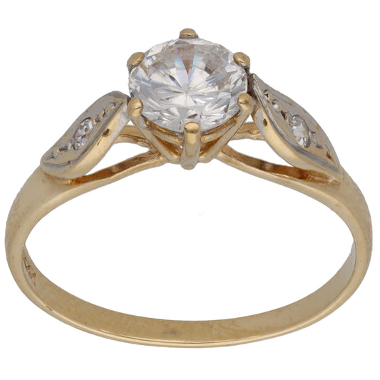 9ct Gold Cubic Zirconia Single Stone Ring With Accents Size M